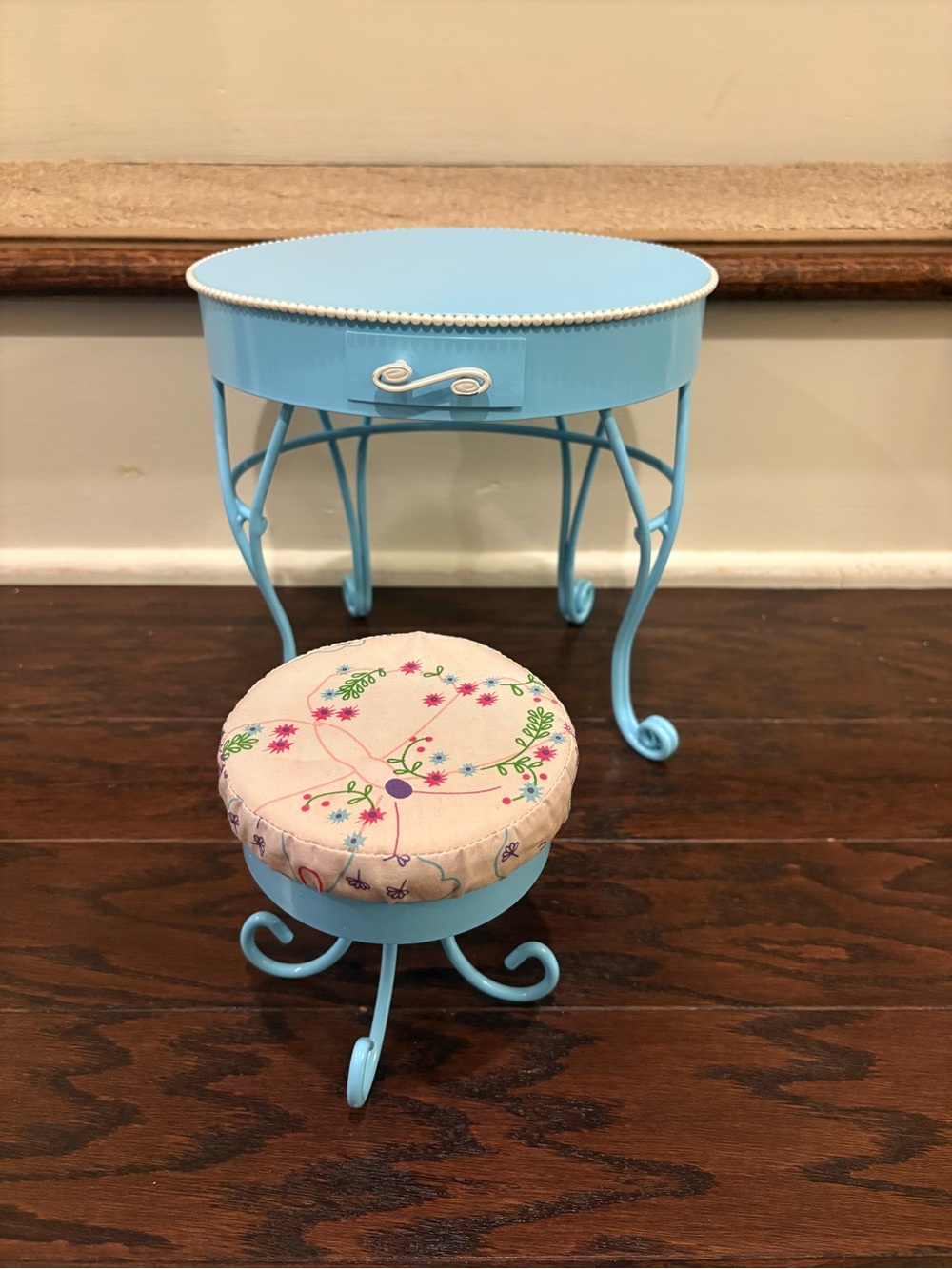 American Girl Blue Metal Vanity and Stool Set